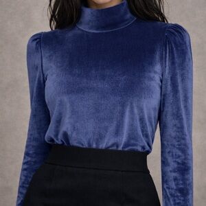 RyeGrass Cornflower Blue Velvet Top M High Neck Romantic Dark Academia